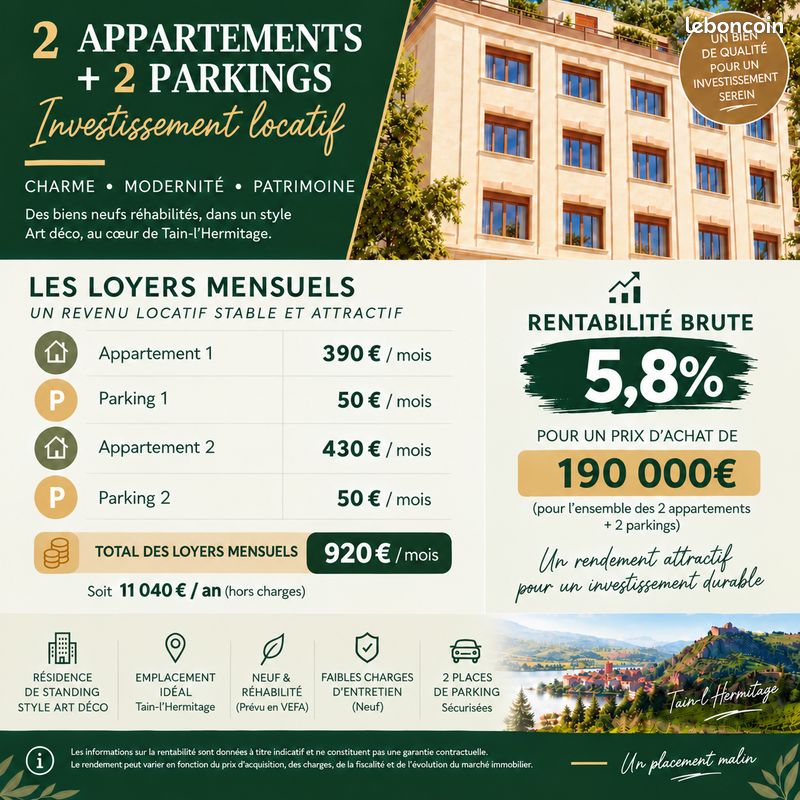 Appartement 2 pièces 65 m² · à Tain-l'Hermitage · 65 m² · 190 000 €