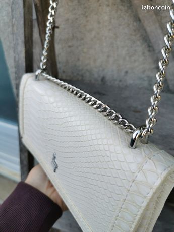Sac à Main Akris Blanc En Cuir De Serpent – Bandoulière Chaîne Métal – Neuf Avec étiquettes
