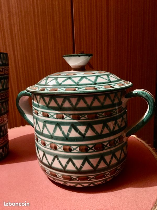 POT A COUVERCLE BOIS - Chaumière - Anses - Faïence Desvres - G. FOURMAINTRAUX -(MO51) (image 8)