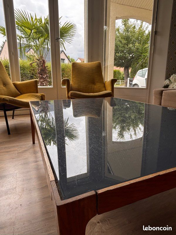 Table basse scandinave vintage plateau en verre 120x80cm (image 3)