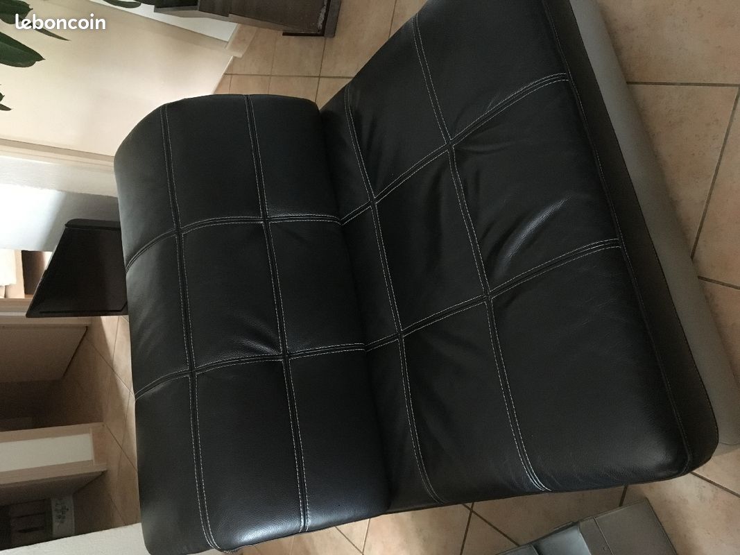 Canapé cuir noir et gris (image 2)