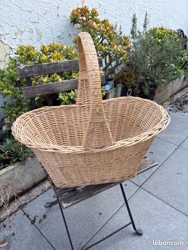 Grand Panier En Osier Vintage Rectangulaire, Fait Main, 50x52x21cm