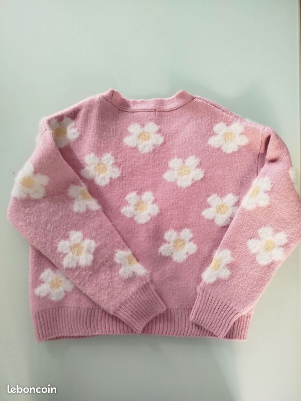 Gilet Long En Laine Rose Pâle - Neuf Sans Étiquettes Avec Fleurs Brodées - Taille Unique 42/44