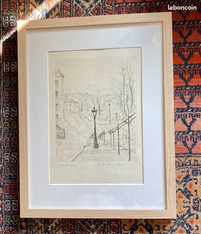 Gravure « Montmartre » signée au crayon – André Dunoyer de Segonzac – Papier Arches – Encadrée (image 4)