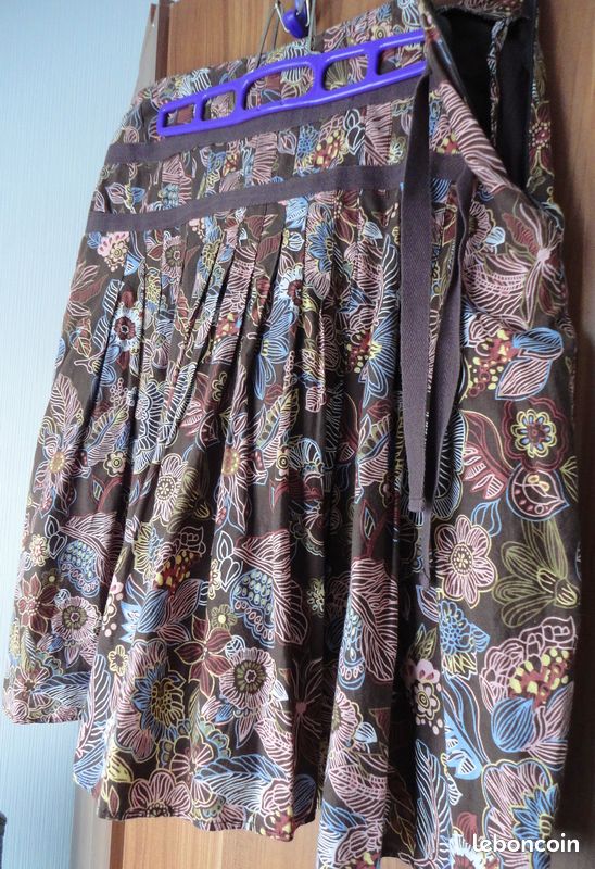 Jupe Évasée Taille 38/40 En Coton Doublée - Occasion Très Bon État, Multicolore, Fermeture Éclair