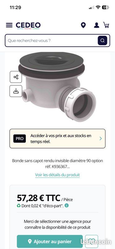 Bonde grise sans capot Ø 9 cm pour receveur (image 1)
