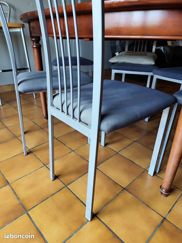 6 Chaises de salle à manger métal gris – assise tissu (image 1)