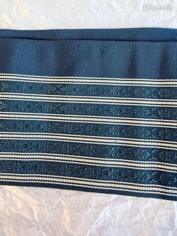Japon authentique Kaku obi homme vintage soie marine clair rayures blanches excellent état (image 18)