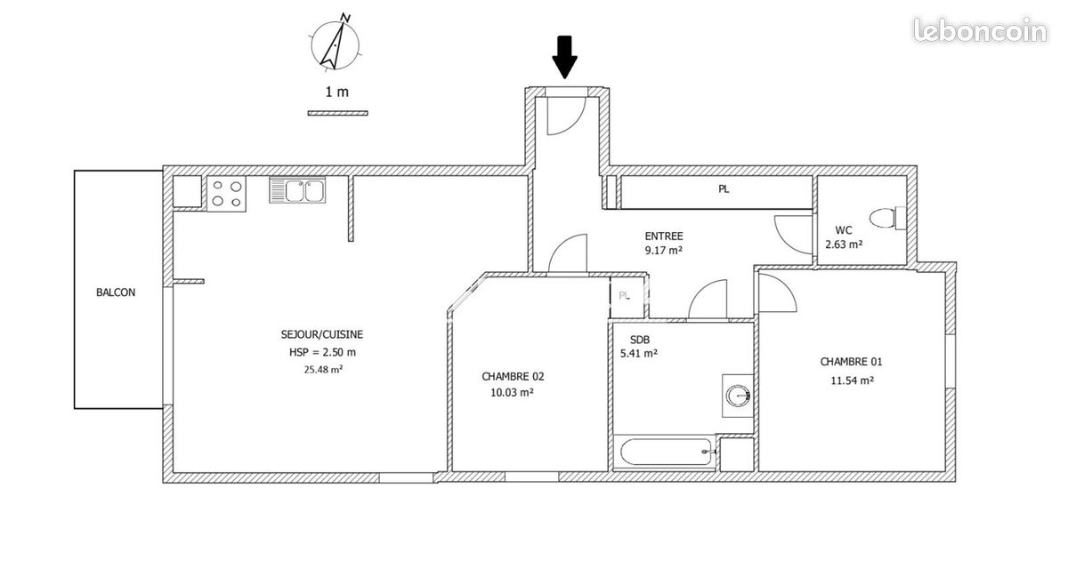 Appartement 2 pièces 64 m² · à La Madeleine · 64 m² · 878 €/mois