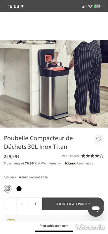 Poubelle compacteur 30l Joseph titan gris (image 1)
