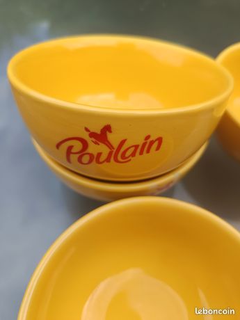 Lot 4 Petits Bols Publicitaires Poulain – Céramique Jaune – Vintage