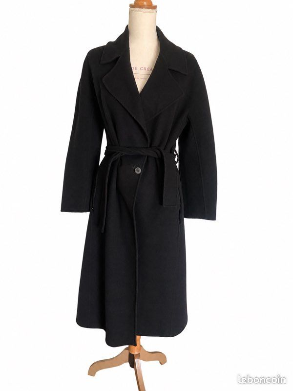 Manteau long MAJE noir en laine – Taille 36 (image 1)