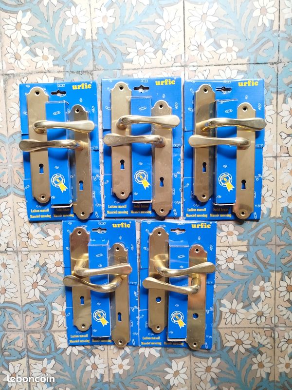 Lot de 5 Poignées de porte en laiton massif (image 1)