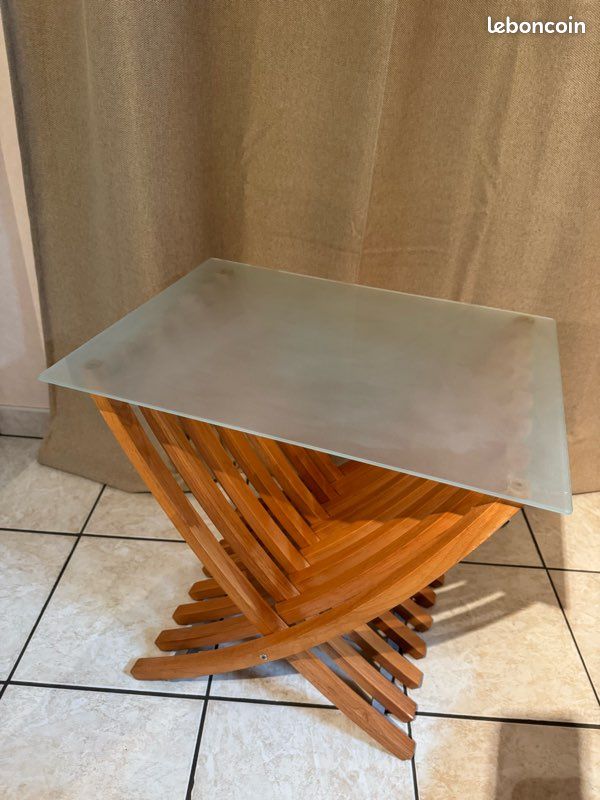 Table nuit/ basse en bois avec plateau verre