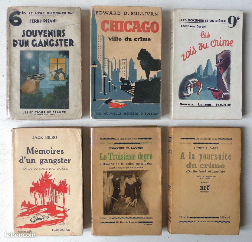 Lot de 11 ouvrages sur le crime et la criminalité aux Etats-Unis d'Amérique parus entre 1931 et 1981 - Al Capone, Chicago, gangsters, Méthodes de la police américaine, G-Man, Caryl Chessman, etc (image 1)