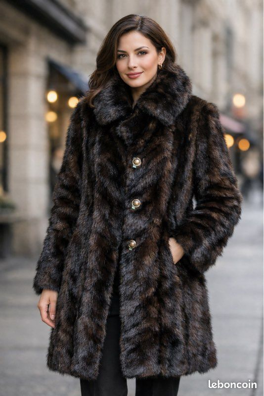 Manteau En Vison Véritable Noir - Taille 38 - Occasion En Parfait état