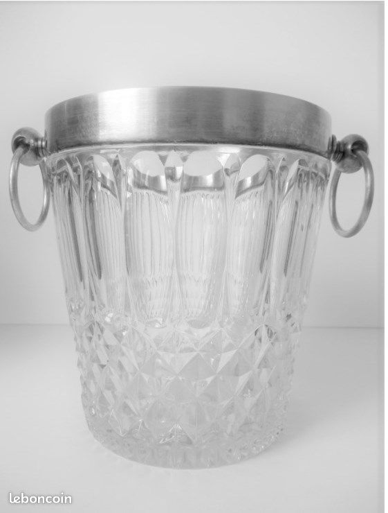 Seau à Champagne En Cristal Cerclé Argent - Années 50 - Lourd (3,2 Kg)