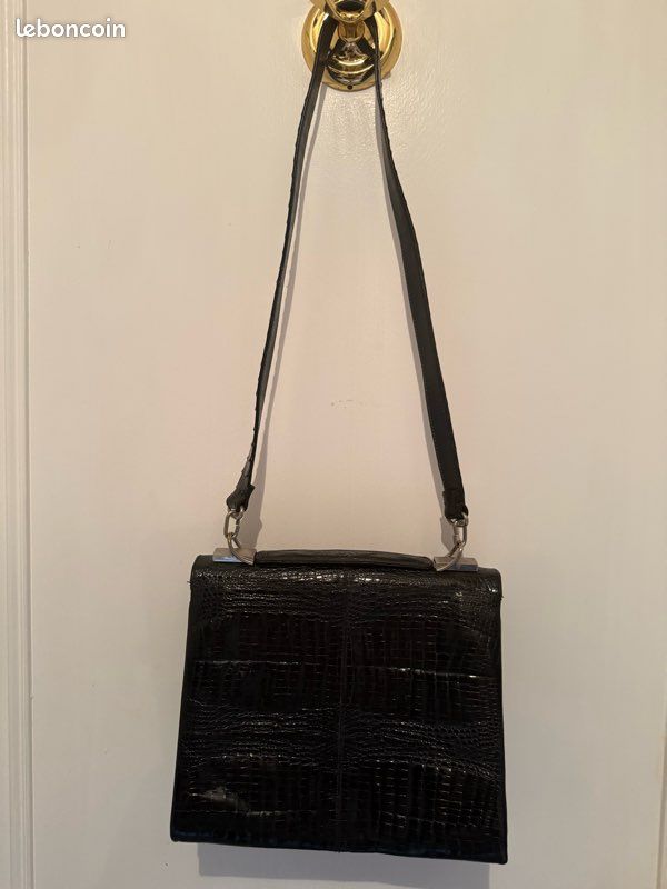 Sac main ou bandoulière noir vernis vintage (image 9)