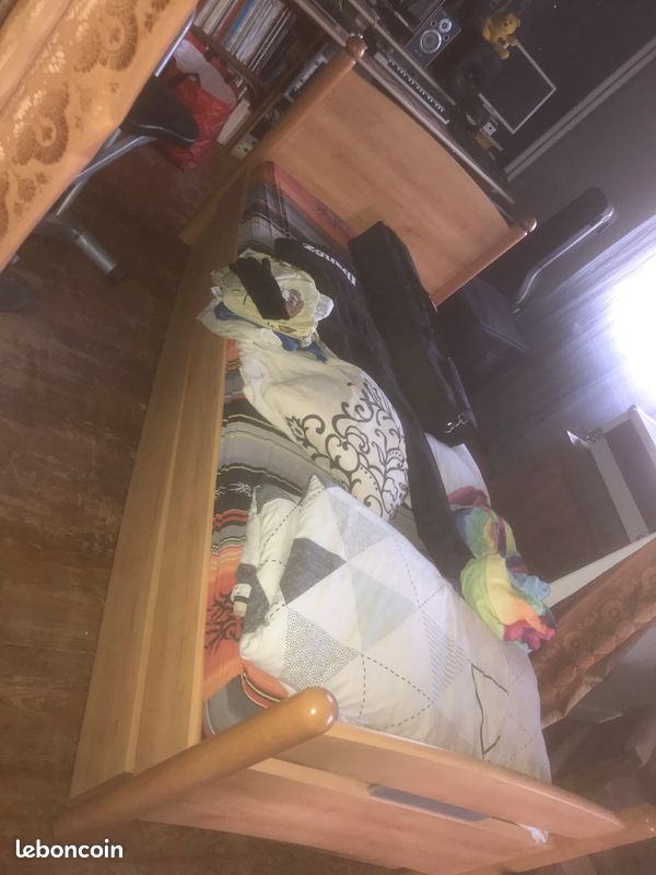 Lit 1 personne en bois avec rangements (image 1)
