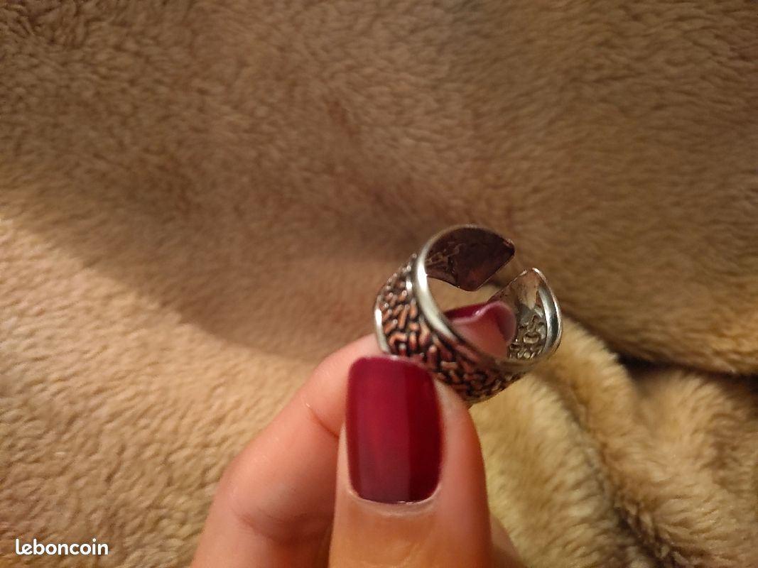 Bague vintage argent – motif tressé/tribal – ajustable - taille 19mm – Neuve (image 4)