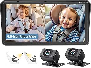 Caméra Siège Bébé Tomoia 6.9" - Double Caméra HD 1080P, Vision Nuit, Pour 2 Enfants