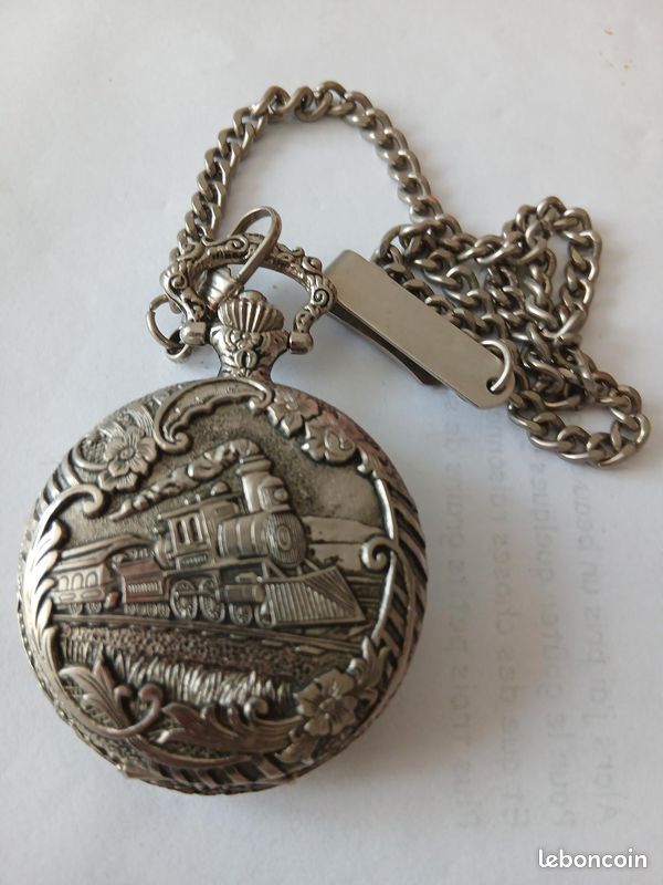 Montre Gousset Vintage Newton Du Cheminot 1990 Avec Chaîne - Locomotive émaillée