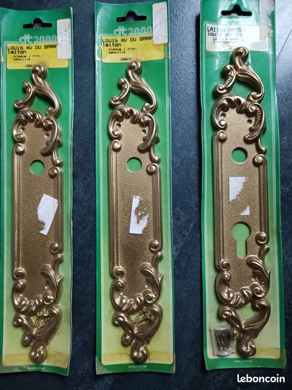 DEUX Plaques Poussoirs Laiton Massif - Bords Arrondis 12x3 Cm - Patine Ton Stock B