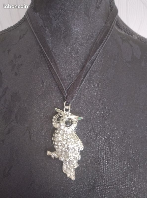 Pendentif hibou acier avec brillants (image 1)