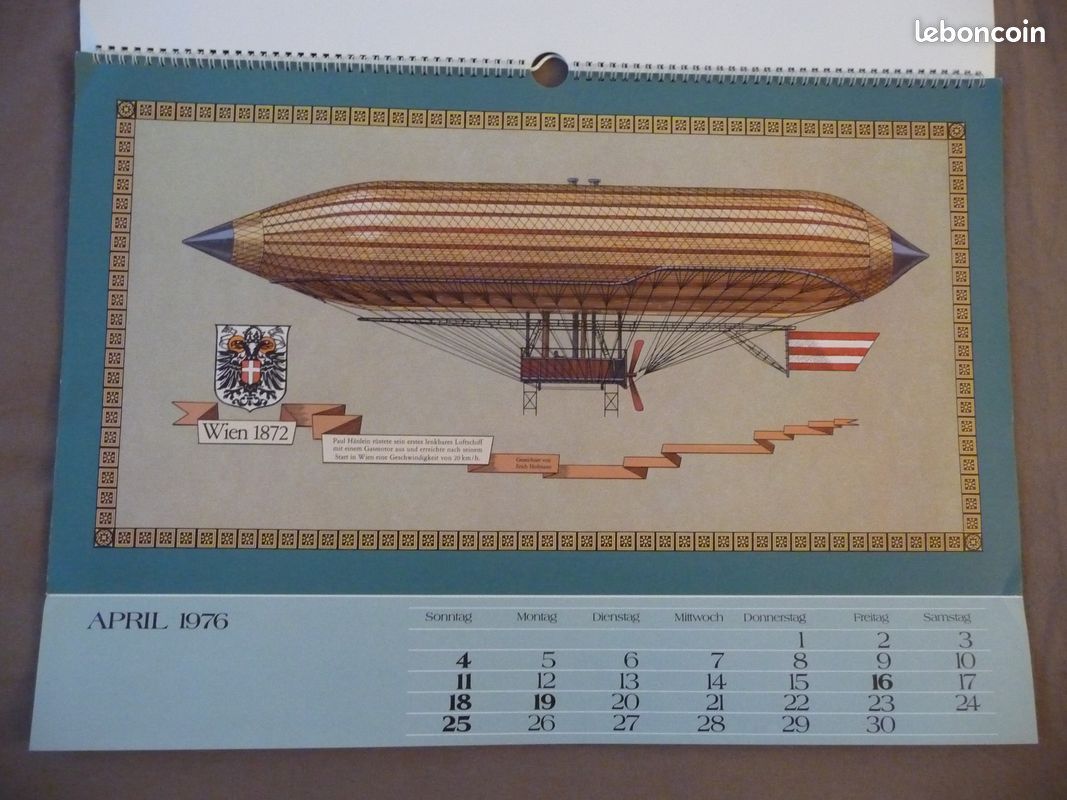 Calendrier rare I.Teil de 1976 ballons dIrigeables et mongolfieres avec photos allemandes (image 8)