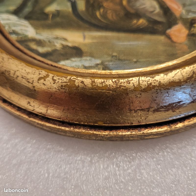 Cadre doré ancien peinture sur soie vintage - Décoration