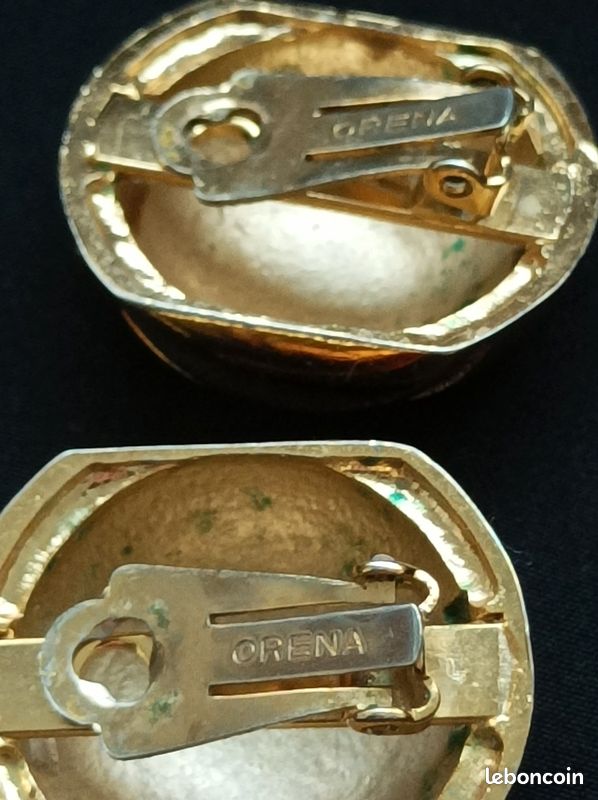 Paire De Clips Vintage Créateur ORENA – Perles Et Doré – Occasion