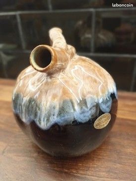Flasque à liqueur forme citrouille vintage, grés flammés (image 2)