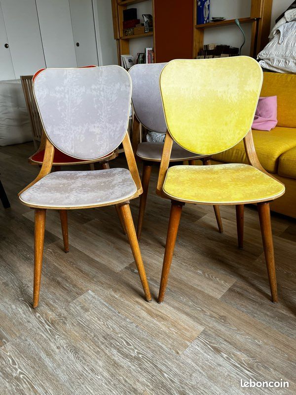 Lot 4 chaises vintage années 50-60 pieds compas (image 1)