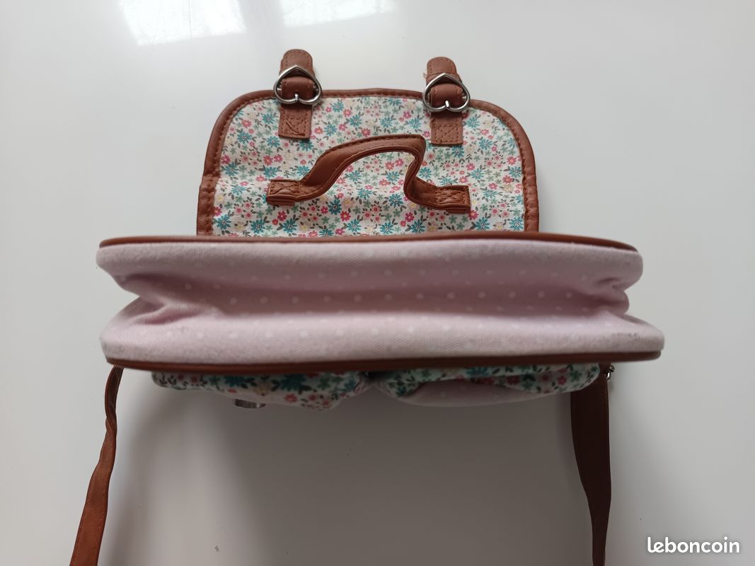 Sac à main rose, vert et marron avec des motifs fleurs (image 8)