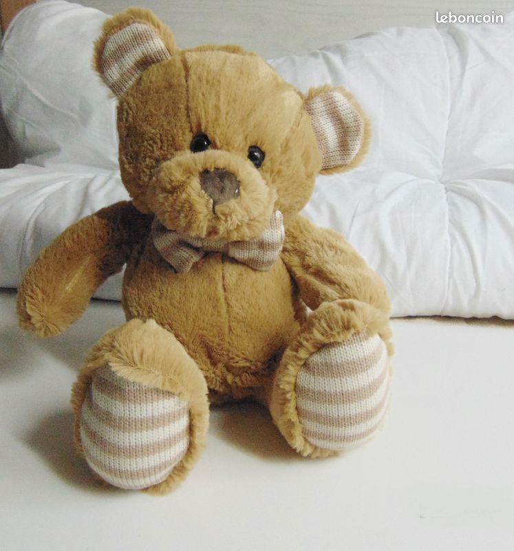 Superbe Peluche Ours Nounours Vintage Beige 38 Cm, Assis, Assez Lourd