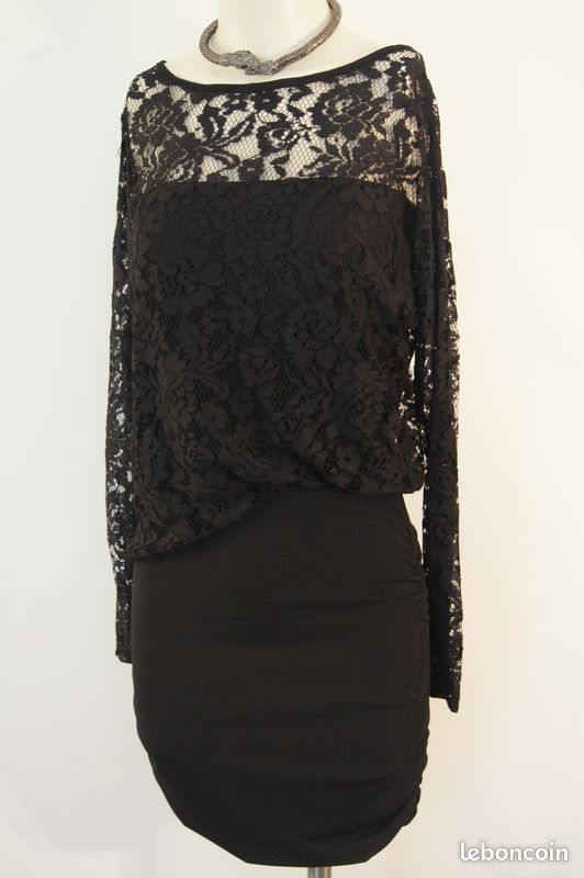 Robe noire habillée avec dentelle (image 3)
