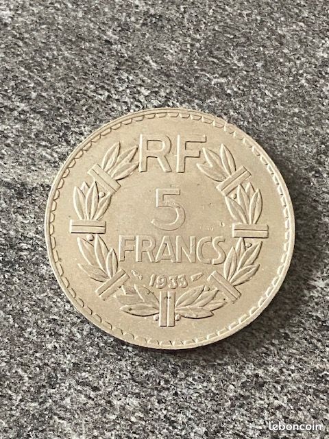 1 piece 5 francs 1933 Lavrillier (image 1)
