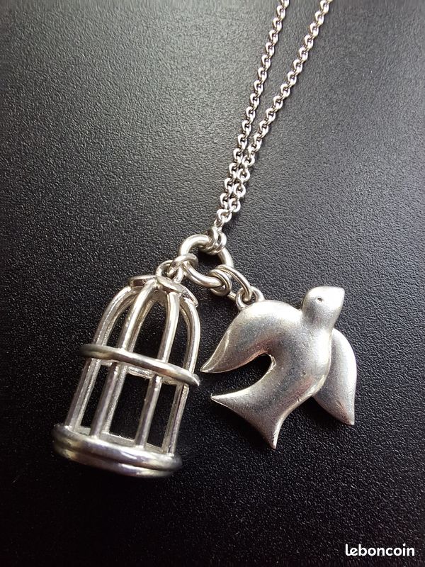 Collier Torque En Argent 925 Avec Pendentif Nacre œil De Sainte Lucie - Occasion Vintage