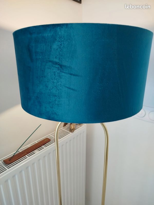 Magnifique Lampadaire Design – Velours Bleu Canard & Marbre (image 2)
