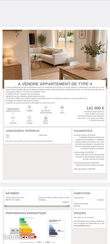 Appartement 3 pièces 62 m² · à Toulon · 62 m² · 135 000 €