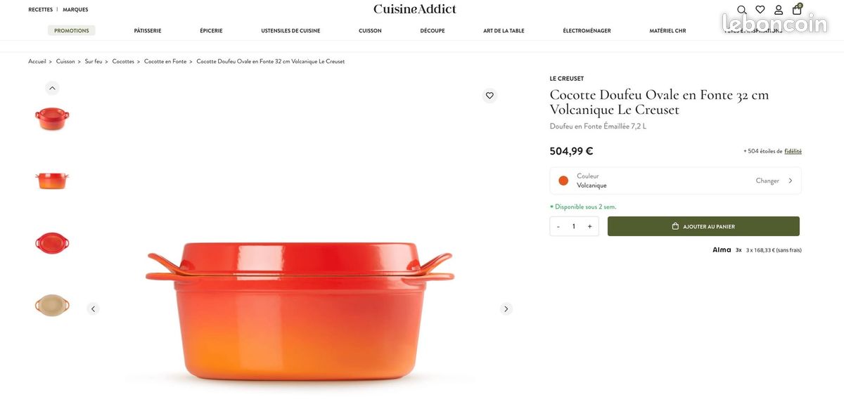 Anticipez les bons ragoûts d'hiver Valeur neuf: 500 - Cocotte "Doufeu" Fonte -Spécial mijotage- 31 cm Le Creuset (image 2)