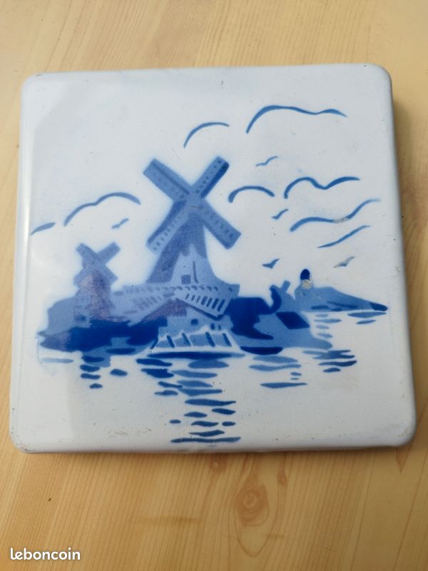 Dessous Plat Ancien Grès Émaillé Bleu France #D484