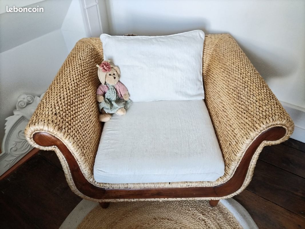 Joli fauteuil en jacinthe d'eau et coton (image 2)