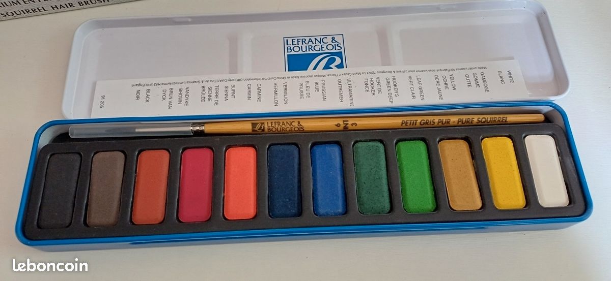 Boîte de 12 godets de peinture aquarelle Lefranc et Bourgeois avec pinceau (image 2)