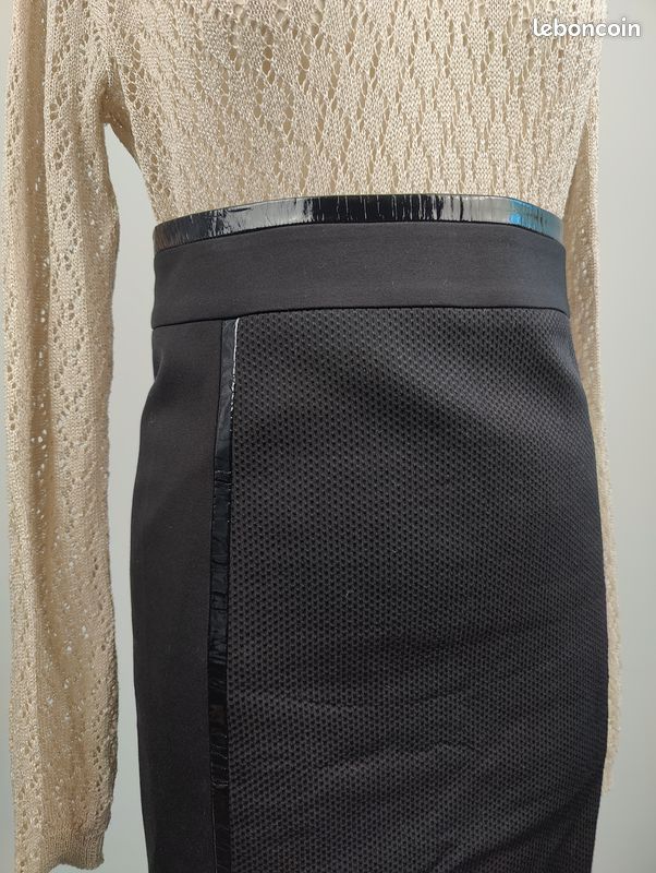 Jupe Crayon Mi-Longue en synthétique avec Détail Couture à la Taille