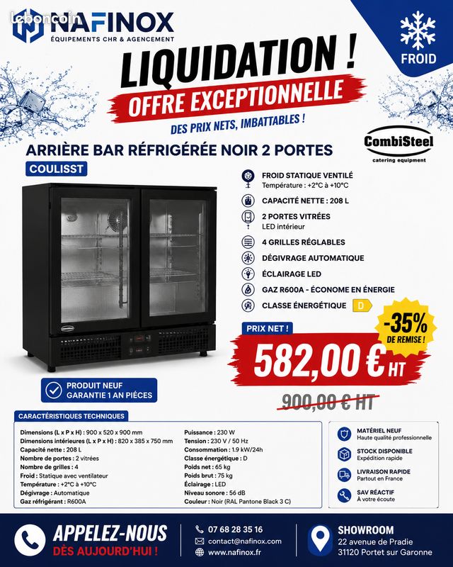 Liquidation – arrière bar réfrigéré 2 portes coulissantes (image 2)
