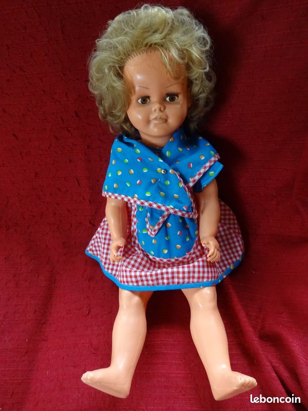 Grande Poupée Ancienne En Tissu – 60 Cm – Pièce Rare Et Vintage