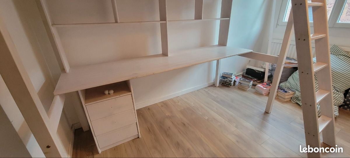 Lit mezzanine BLOOM 190x90 cm + bureau intégré – Blanc – Bon État (image 11)