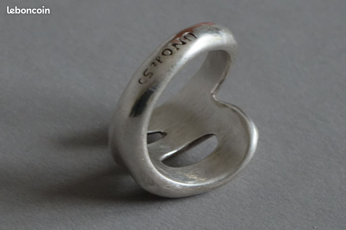 Bague UNO de 50 métal argenté unisexe spiralée formes organiques T63 (image 4)