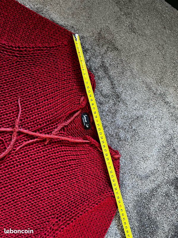 Joli pull rouge ajouré maille – Made in Italy – porté taille L (image 11)